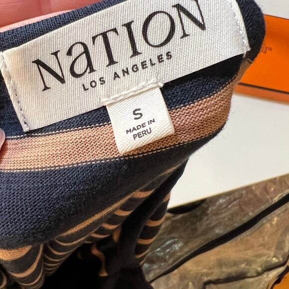 NATION LTD Jayna Navy Camel Striped Gold Button Fit Flare Dress Size S - Picture 5 of 5